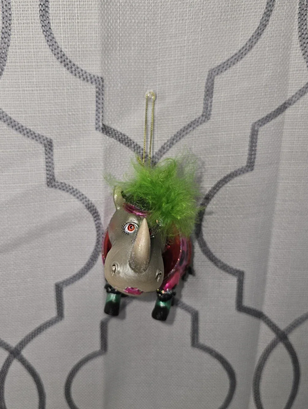 Christmas Glass Ornament Lady Sassy Rhino with feathers